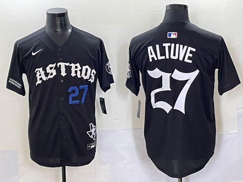 Men 2025 Houston Astros 27 Altuve Black Seven generations Joint Name Nike MLB Jersey style 7